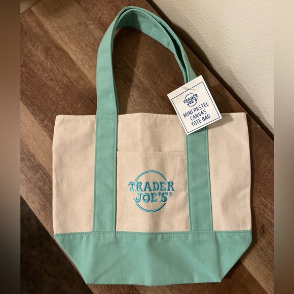 Trader Joe'S Handbags - Trader Joe's Pastel Green Mini Canvas Tote Bag